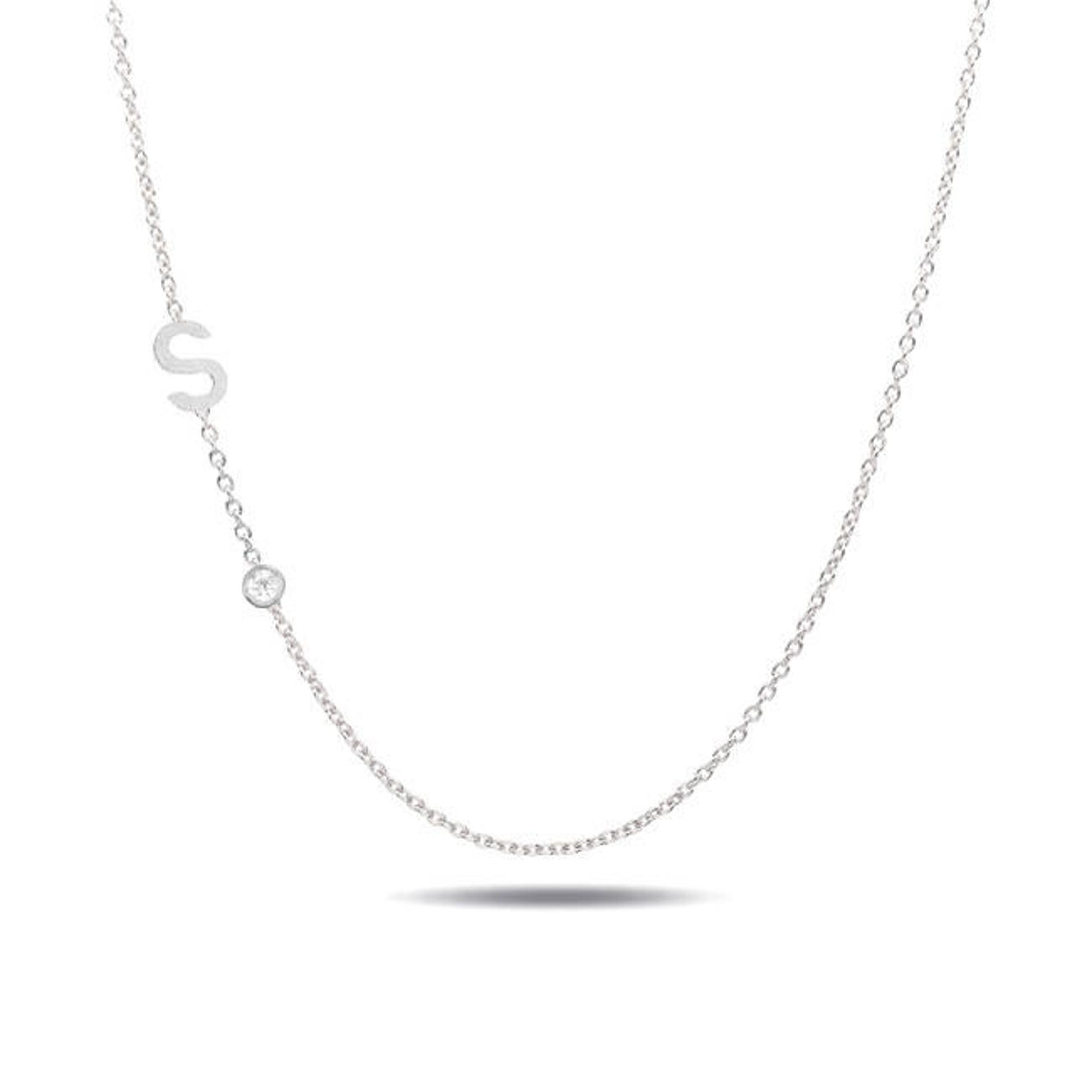 14k Gold Initial and Bezel Diamond Necklace/a to Z Etsy