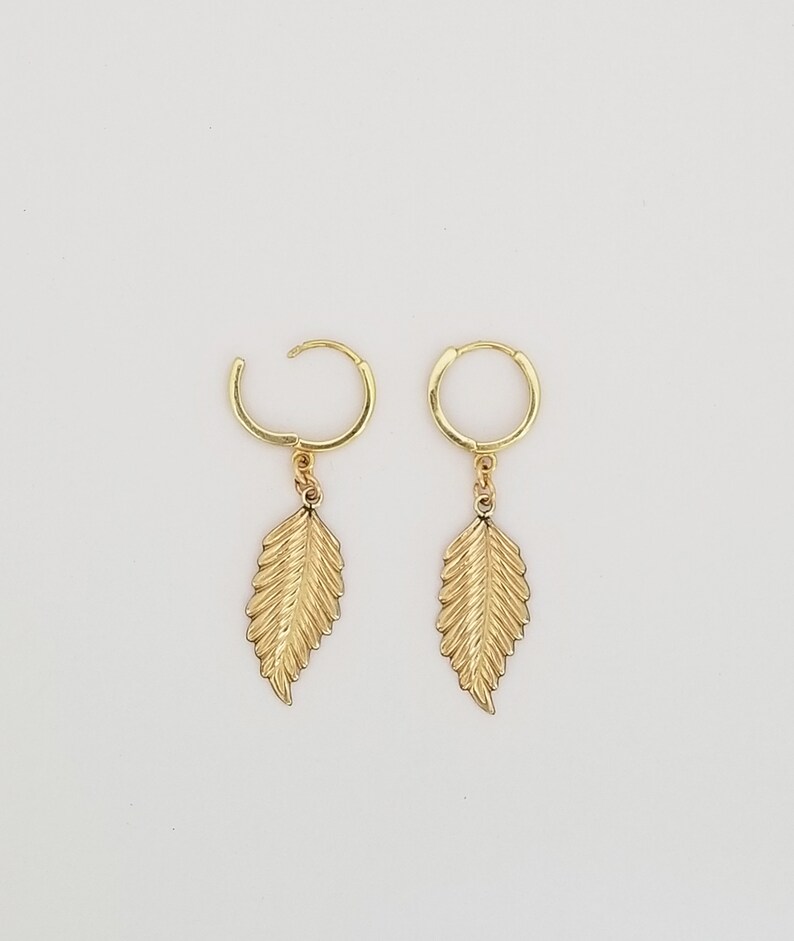 14k yellow gold leaf earringsBeautiful gold dangle earringsLeaf earringsCute earrings