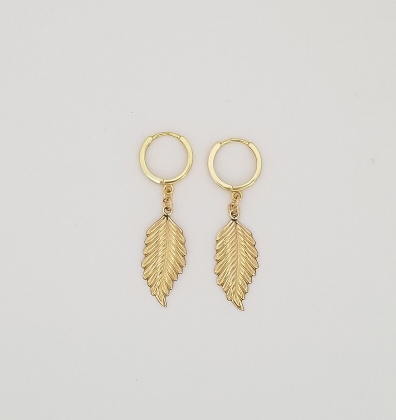 14k yellow gold leaf earringsBeautiful gold dangle earringsLeaf earringsCute earrings