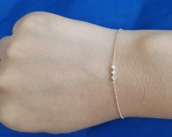 14K three princess diamond bracelet/Tiny diamond bracelet/Beautiful bracelet gift