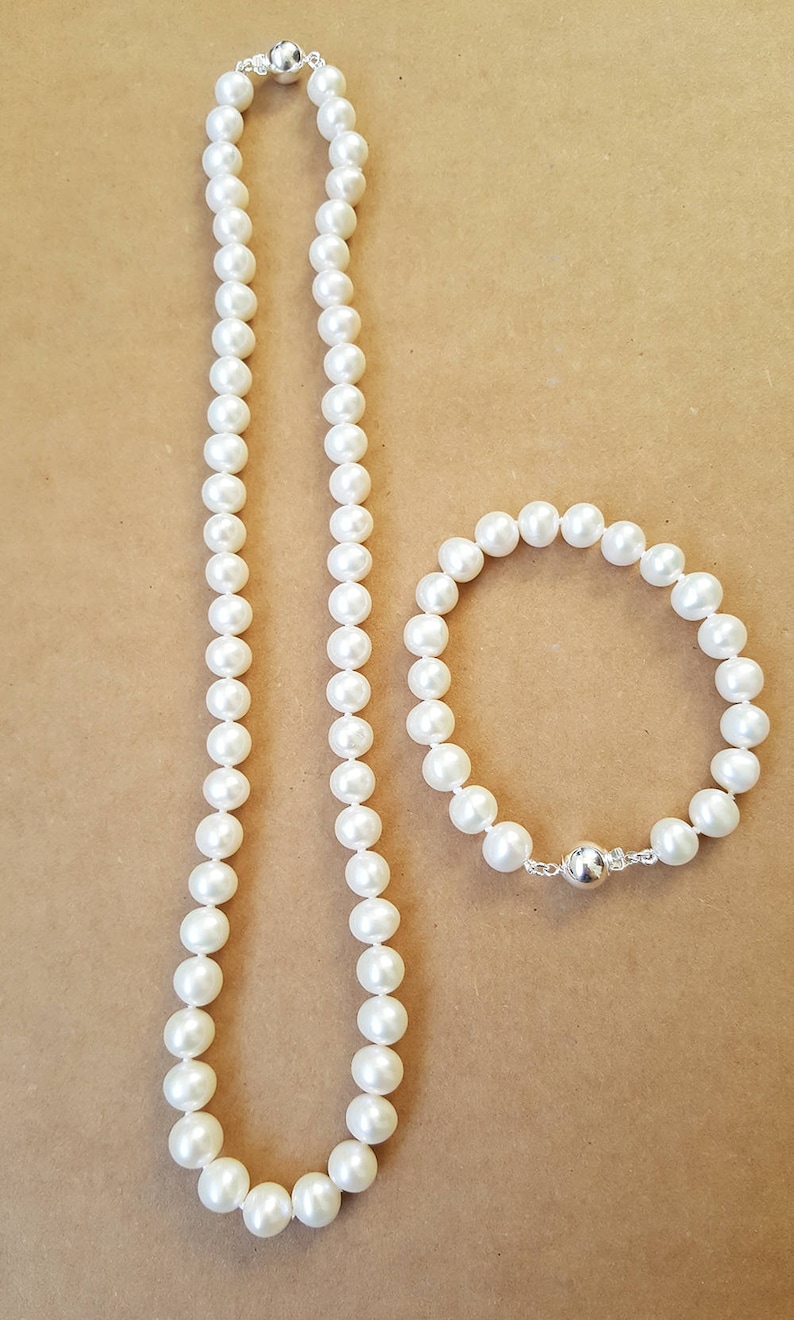 14k gold pearl setfresh water pearl set2 pieces pearl setwedding pearl setmother/'s day giftbride jewelryChristmas set gift