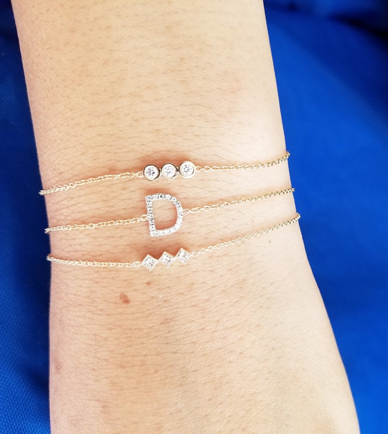 Diamond Initial Bracelet/single Diamond Initial Bracelet/baby Etsy