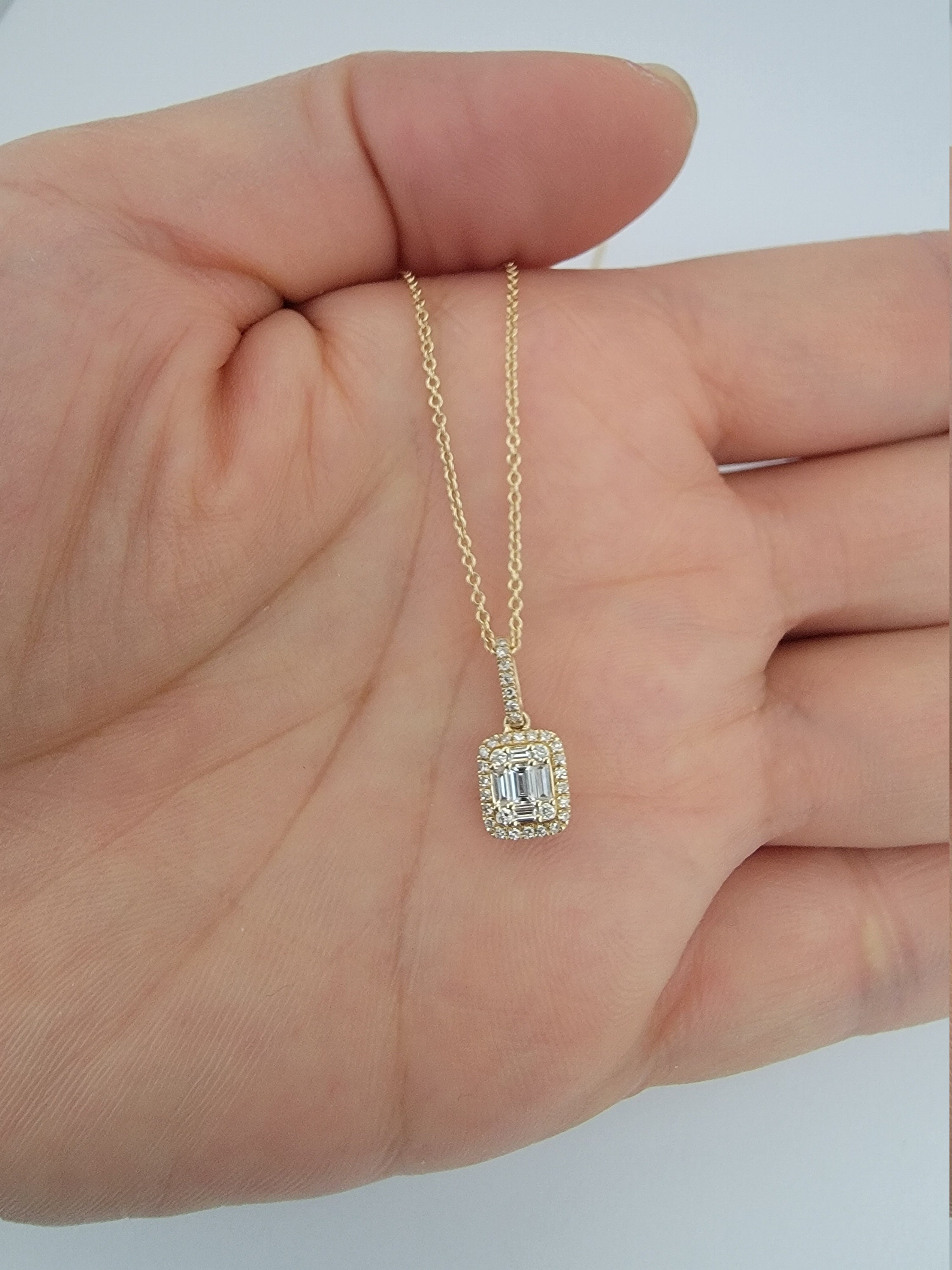 Diamond baguette pendant on sale necklace