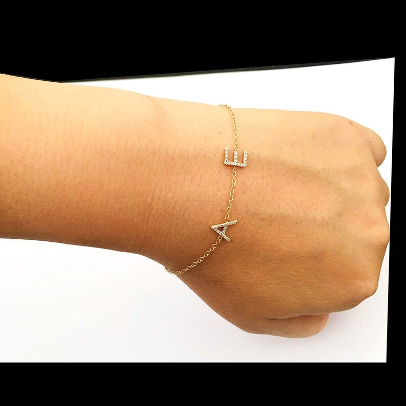 Two Diamond Initials Bracelet in 14K Gold/initial Diamonds - Etsy