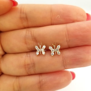 Diamond Butterfly Stud Earring 14K Gold/ 14K Diamond Butterfly Earring