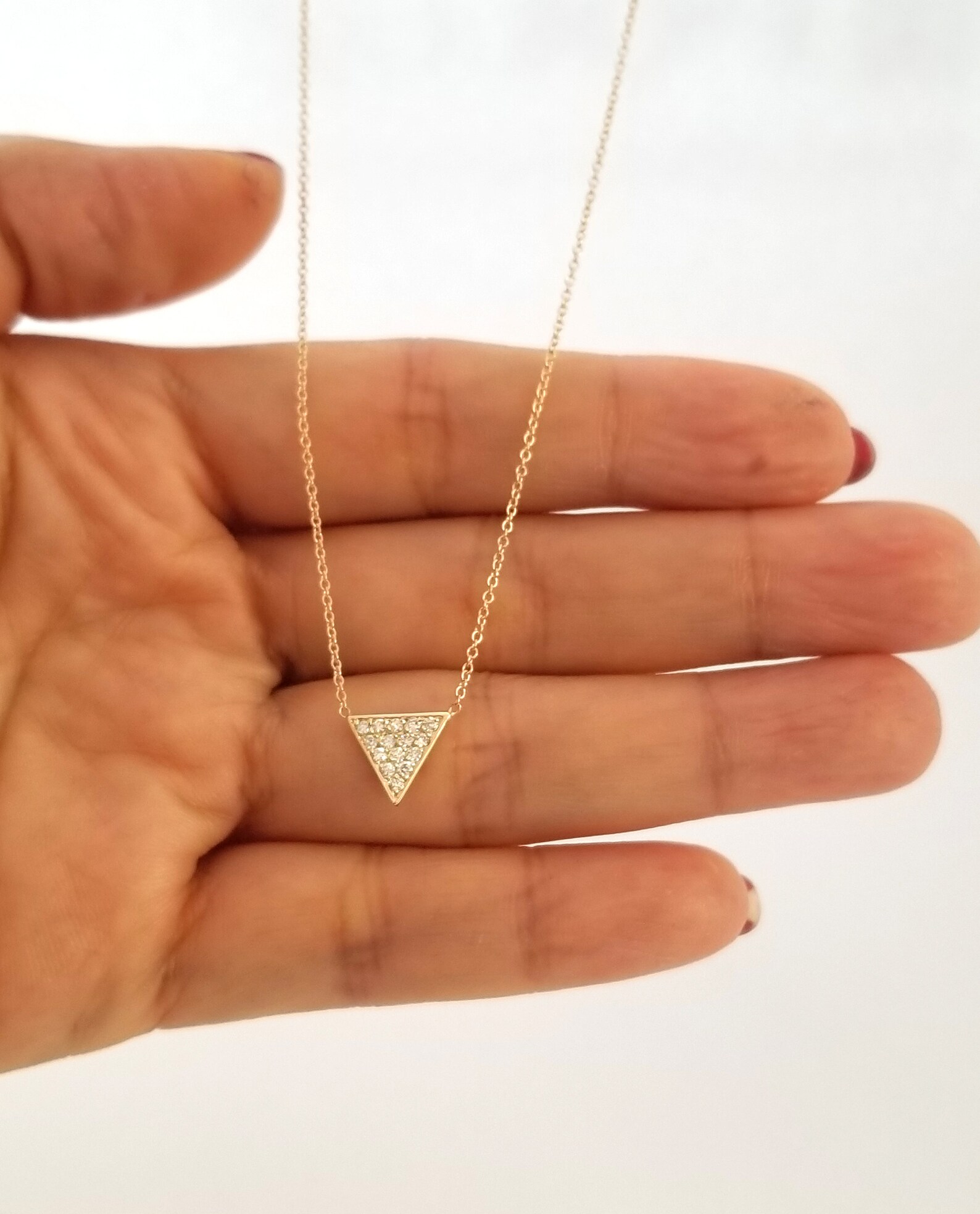 Triangle Diamond Necklace /14K Gold Diamond Triangle Necklace Etsy