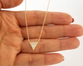 Triangle diamond necklace /14K gold diamond triangle necklace