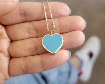 Large Turquoise Heart Pendant Necklace 14K Gold/ 14K Gold Heart Necklace