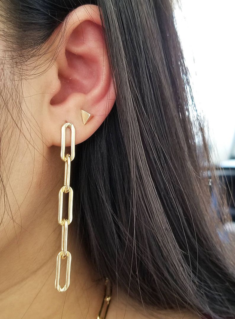 Paperclip Link chain earrings/Fancy earrings /Elongated Etsy