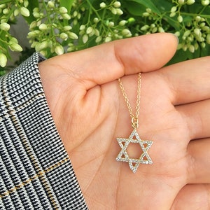 Diamond Star of David Pendant Necklace 14K Gold / Jewish Star of David