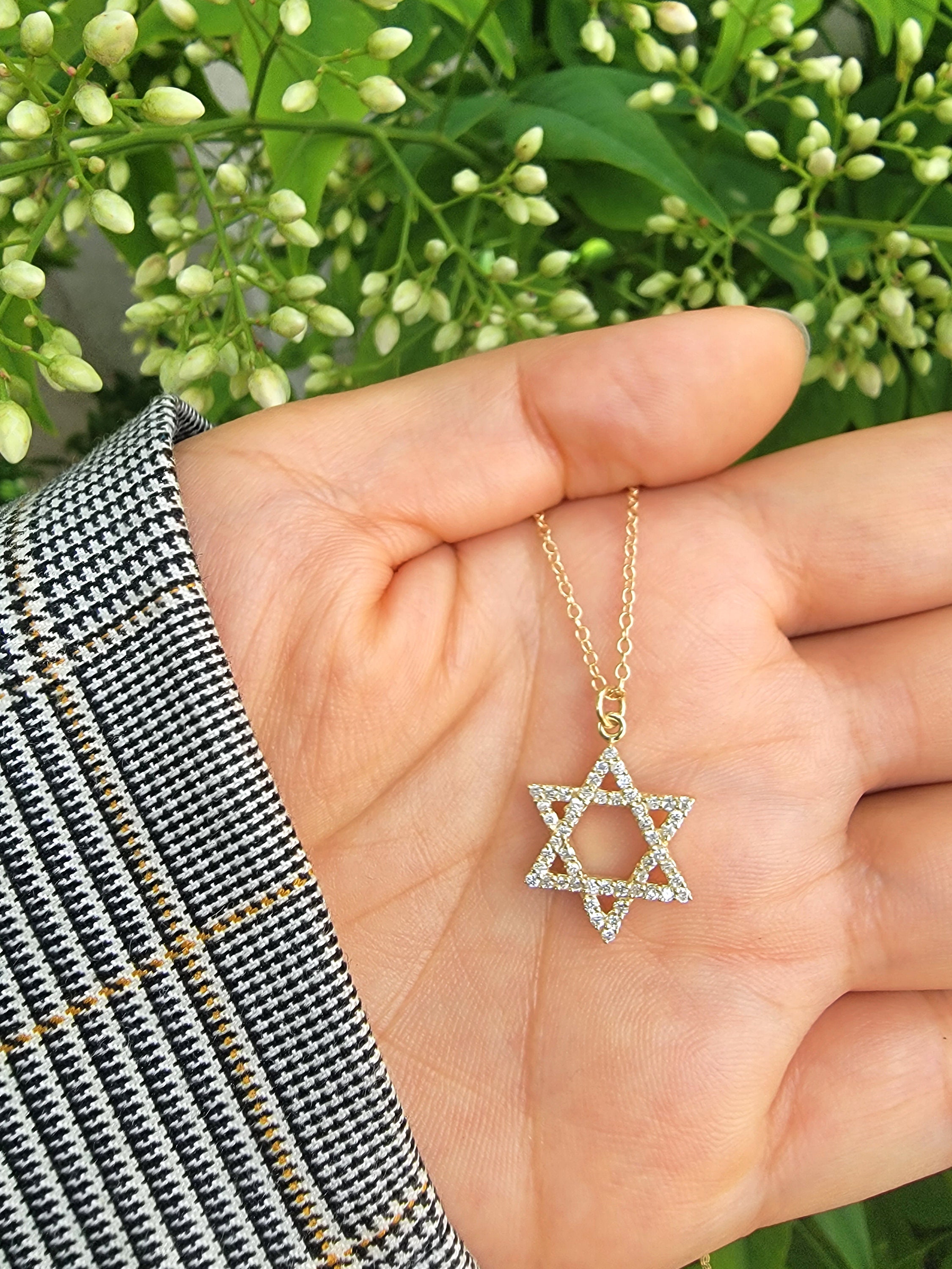 14k Gold Star of David Necklace with Nano Bible - Made in Israel