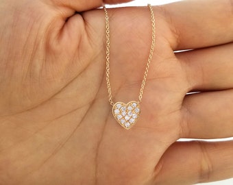 Diamond heart necklace /14K gold diamond heart necklace