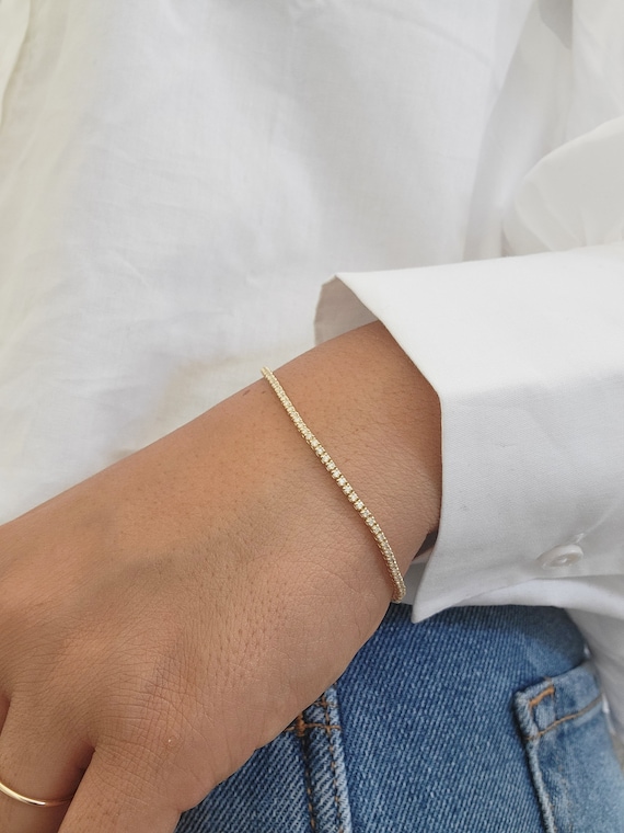 Dainty Diamond Tennis Bracelet 14K Gold Etsy
