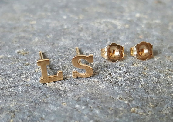 Initial Stud Earrings Letter S, Girls .925 Sterling Silver Post, 14K Gold  Plated | eBay