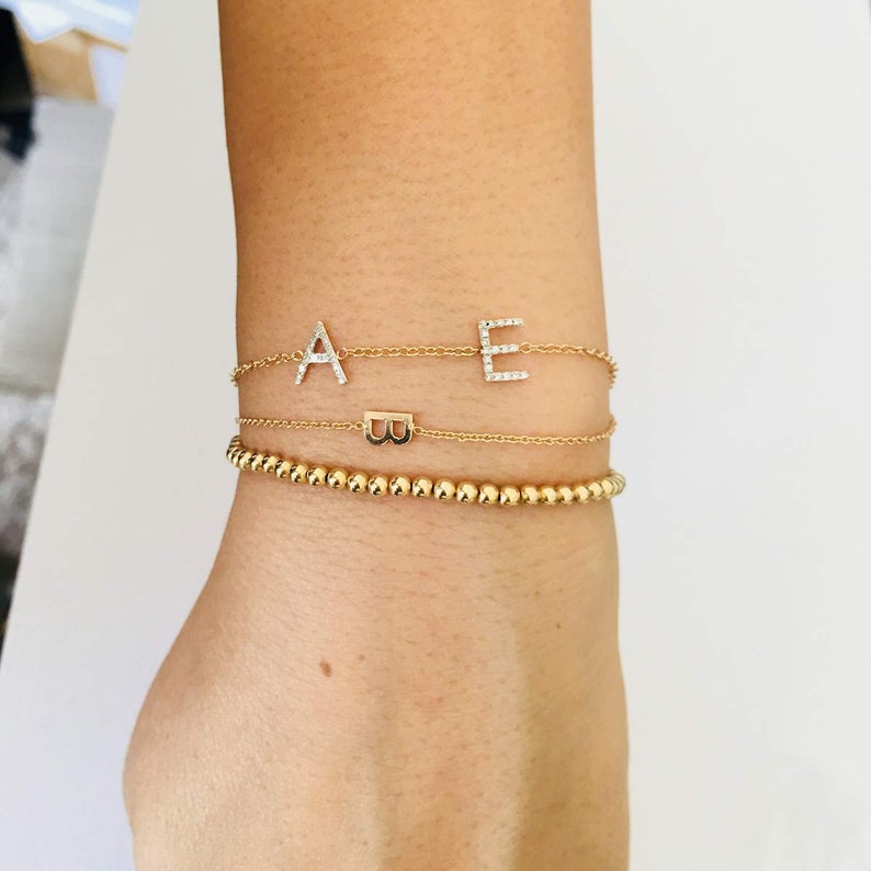 Two Diamond Initials Bracelet in 14K Gold/initial Diamonds - Etsy