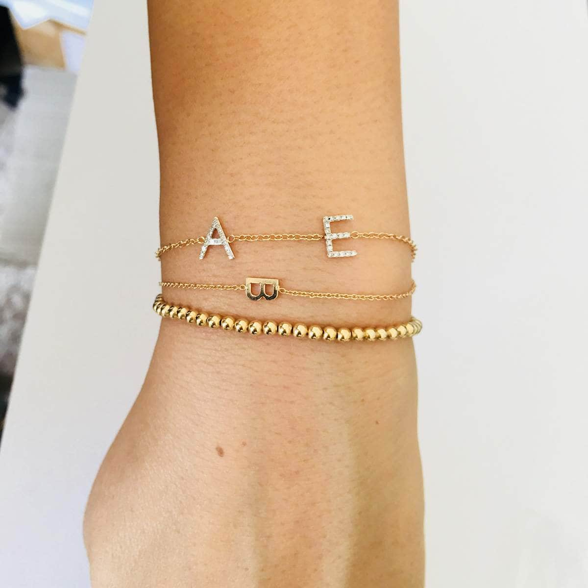 14K Gold Initial M Bracelet with Diamonds