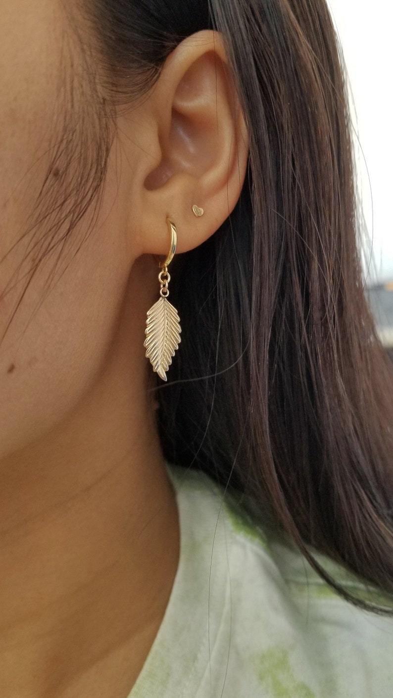 14k yellow gold leaf earringsBeautiful gold dangle earringsLeaf earringsCute earrings