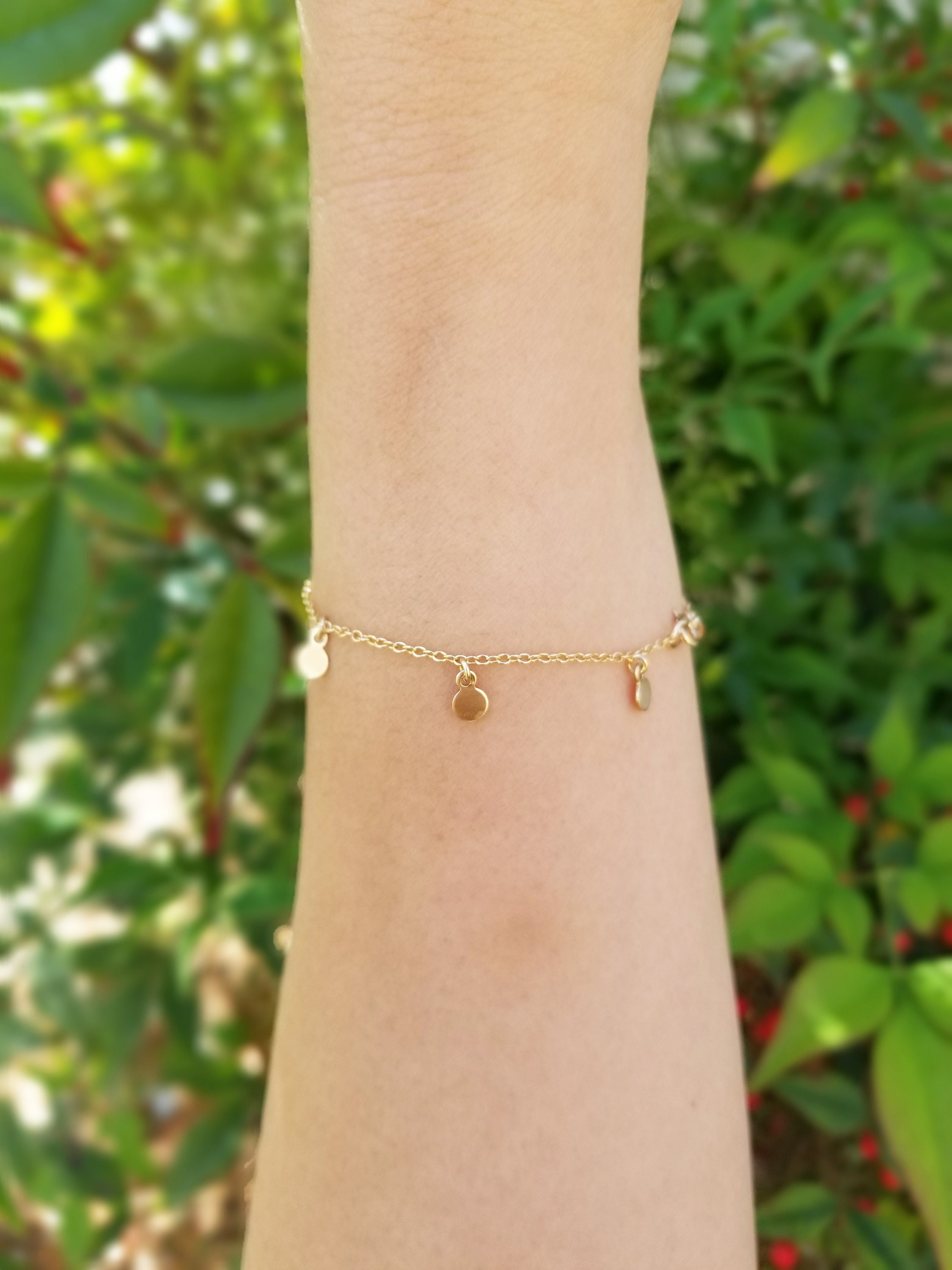 14k Gold Flat Disc Charm Bracelet tiny Flat Disc Charm Bracelet 7