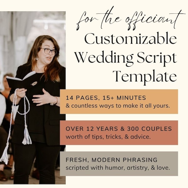 Wedding Officiant Ceremony Script - Fully Customizable - Fresh Modern Secular - Words for a Marriage Service - Handfasting included