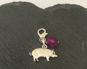 Pig clip on charm / pig zipper pull / pig charm clip / pig gift / animal clip on charm / animal zipper pull / animal lover gift