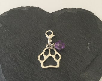 Paw print clip on charm / paw print zipper pull / paw print charm clip / animal clip on charm / animal zipper pull / animal lover gift