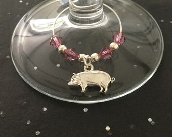 Pig wine glass charm / animal wine glass charms / wine charms / wine glass decor / animal lover gift / wine lover gift