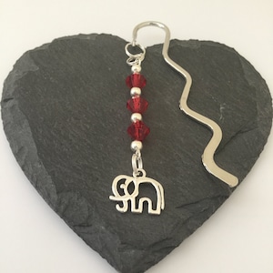 Elephant Bookmark: Silver Animal Charm with Red Beads