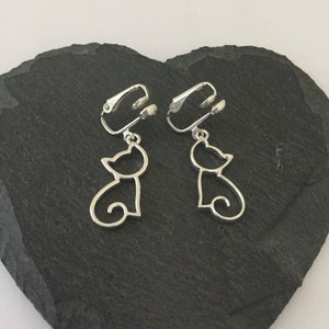 Boucles d'oreilles clip chat / bijoux chat / cadeau chat / boucles d'oreilles clip animal / bijoux animaux / cadeau pour amoureux des animaux / non piercing image 1