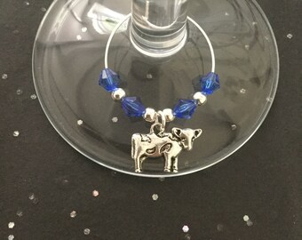 Cow wine glass charm animal wine glass charms wine charms wine glass decor animal lover gift wine lover gift