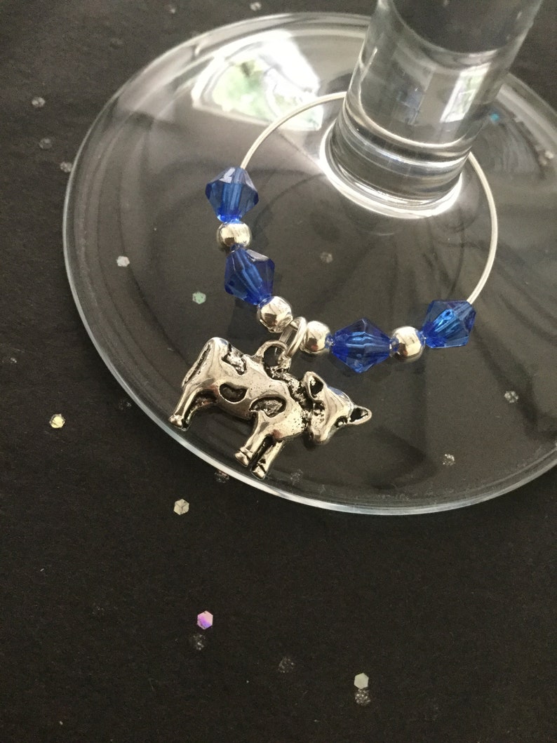 Cow wine glass charm animal wine glass charms wine charms wine glass decor animal lover gift wine lover gift