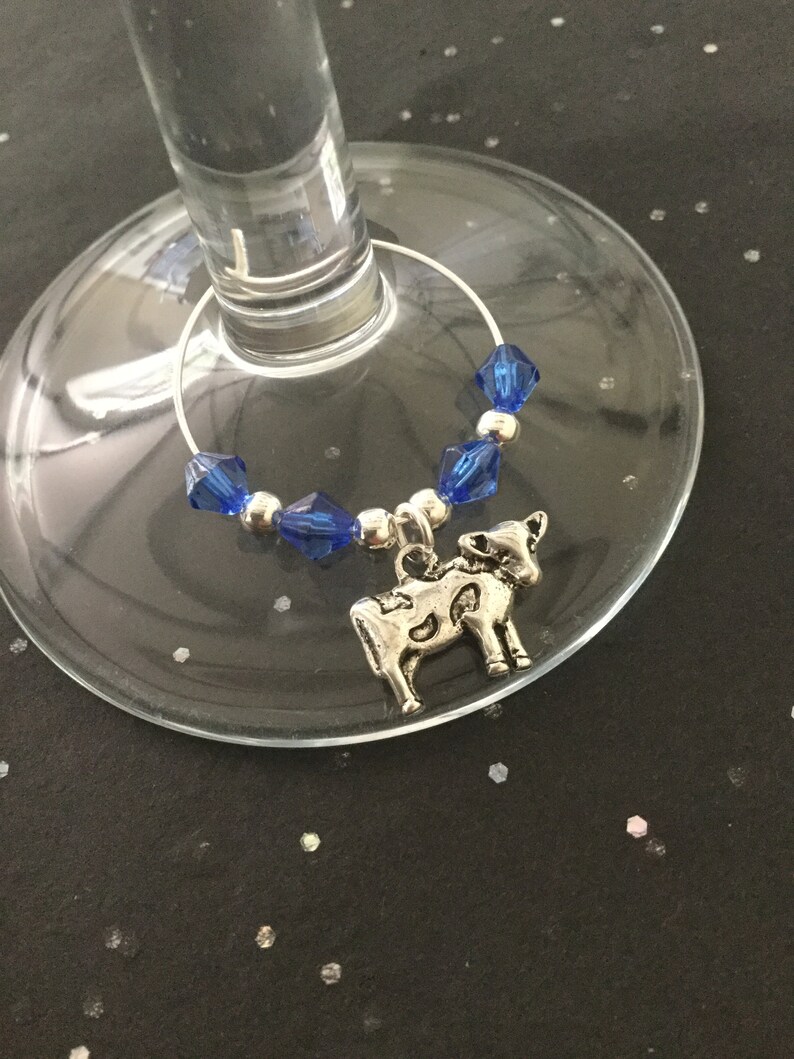 Cow wine glass charm animal wine glass charms wine charms wine glass decor animal lover gift wine lover gift