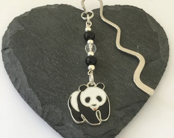 Panda Bookmark: Enamel Charm, Glass Beads, Animal Lover Gift