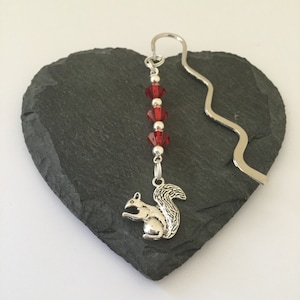 Squirrel Bookmark: Silver Animal Charm with Red Beads