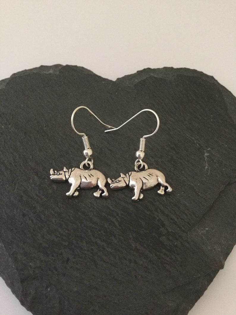 Rhino earrings / Rhino jewellery / animal earrings / animal jewellery / animal lover gift image 1