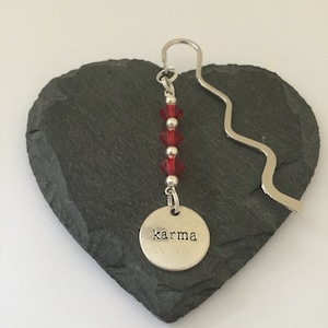 Karma Bookmark: Red Acrylic Beads, Literary Gift