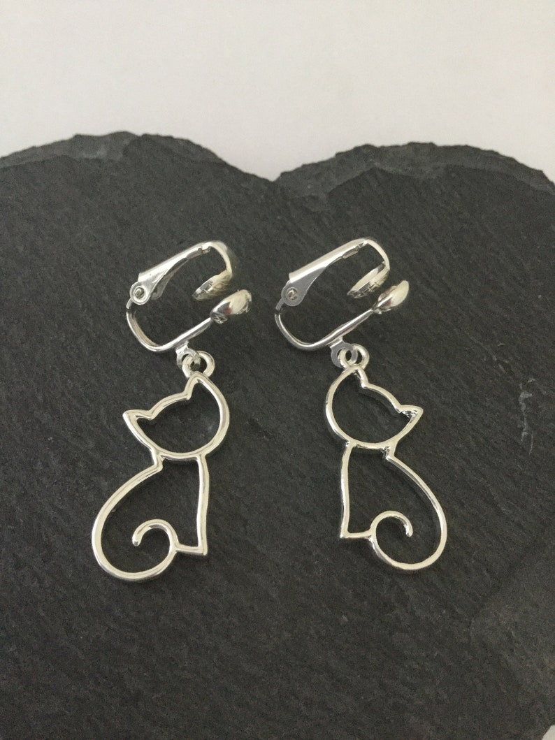 Boucles d'oreilles clip chat / bijoux chat / cadeau chat / boucles d'oreilles clip animal / bijoux animaux / cadeau pour amoureux des animaux / non piercing image 4