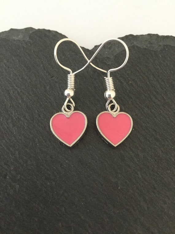 Pink Heart Earrings / Heart Jewellery / Heart Gift / Valentines Earrings /  Valentines Jewellery / Birthday for Her / Pink Jewellery 