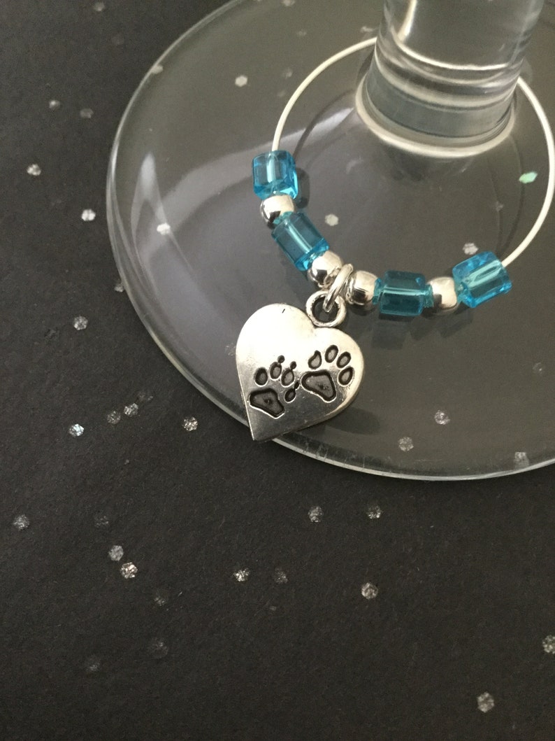 Paw print heart wine glass charm / animal wine glass charms / wine charms / wine glass decor / animal lover gift / wine lover gift image 3