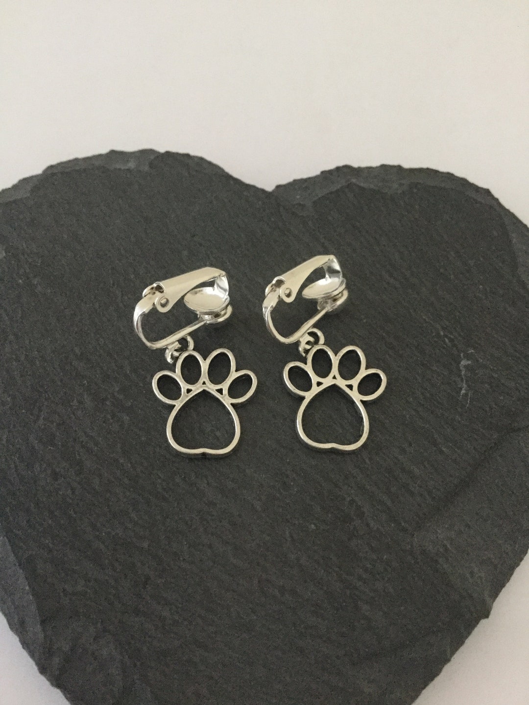 Paw Print Clip on Earrings / Paw Print Jewellery / Paw Print Gift