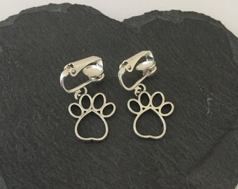 Paw print clip on earrings / paw print jewellery / paw print gift / animal clip on earrings / animal jewellery / non piercing