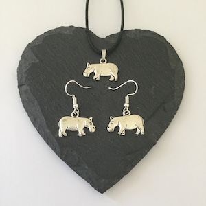Hippo Jewelry Set: Zinc Alloy Necklace & Earrings