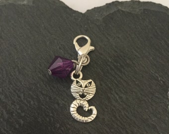 Cheshire Cat clip on charm / cat zipper pull / cat charm clip / cat gift / pet jewellery / animal zipper charm / animal lover gift