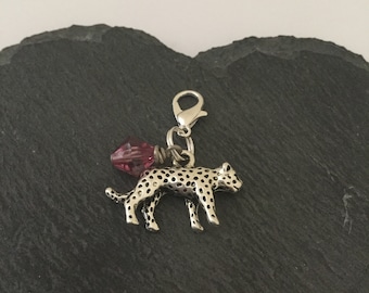 Leopard clip on charm / leopard zipper pull / leopard charm clip / cat jewellery / animal zipper pull / animal charm / animal lover gift