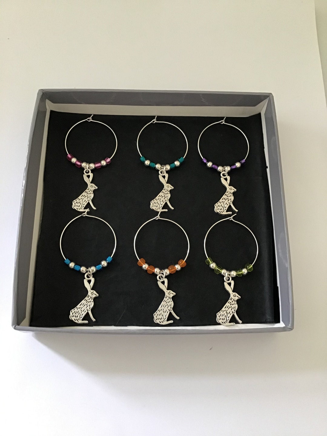 Rabbit Wine Glass Charm Set / Animal Wine Glass Charm Set / Etsy UK