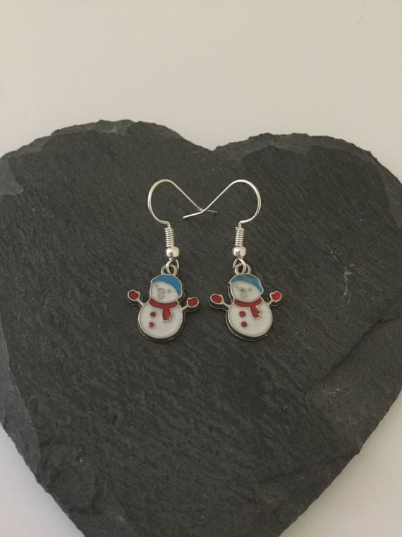 Boucles D Oreilles De Bonhomme De Neige Mignons Bijoux Etsy