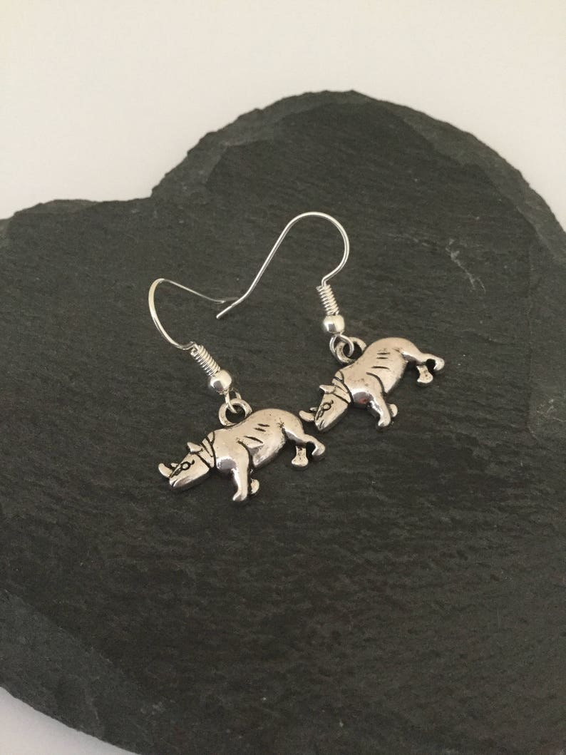 Rhino earrings / Rhino jewellery / animal earrings / animal jewellery / animal lover gift image 2