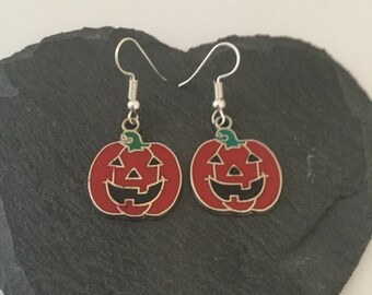 Boucles D'Oreilles Citrouille Halloween - Fait Main En Acier Inoxydable & Acrylique - Dormeuses