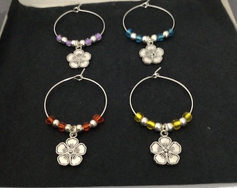 Flower Wine Glass Charms: Gardening Gift, Set of 4