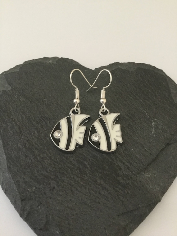 Black and White Fish Earrings / Fish Jewellery / Animal Earrings / Animal  Jewellery / Animal Lover Gift 