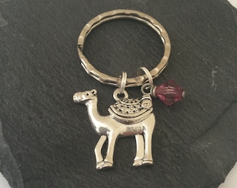 Camel Keyring: Silver Plated Charm with Amethyst Bead